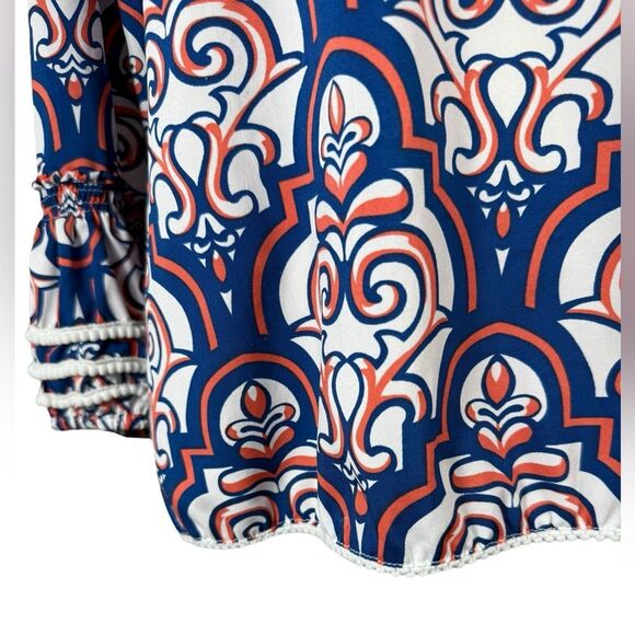 Almatrichi Madrid Spain Blue & Orange Gorgeous 3/4 Sleeve Tunic Top - Picture 4 of 8